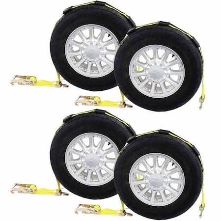 Us Cargo Control Car Carrier Strap w/ Swivel Hooks & Fixed Rubber Blocks & Ratchet, 4Pk WNTH23-4PK